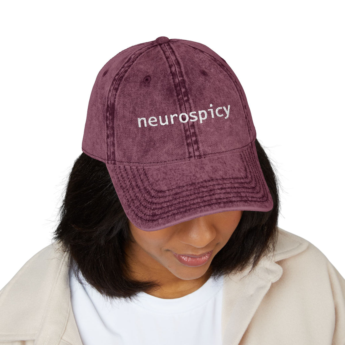 Neurospicy Embroidered Vintage Cap — Washed Grey Retro Dad Hat