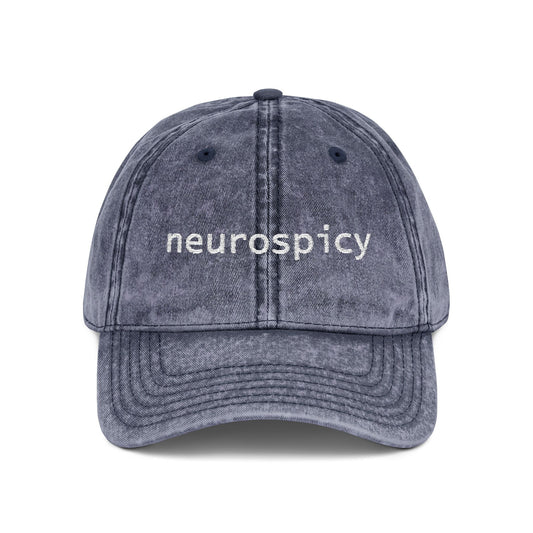 Neurospicy Embroidered Vintage Cap — Washed Grey Retro Dad Hat