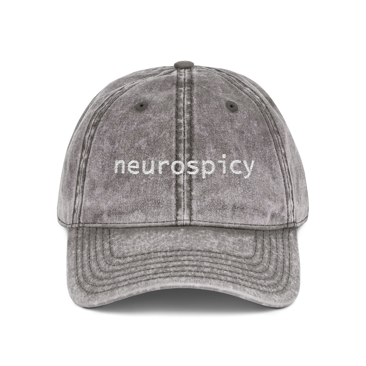 Neurospicy Embroidered Vintage Cap — Washed Grey Retro Dad Hat