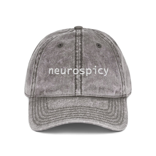 Neurospicy Embroidered Vintage Cap — Washed Grey Retro Dad Hat
